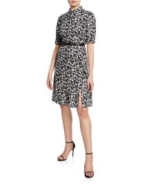 Elie Tahari Aisha Floral-Print Short-Sleeve Belted Dress at Neiman Marcus